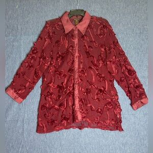 Multiples Burgundy Red Textured Button-Down Shirt